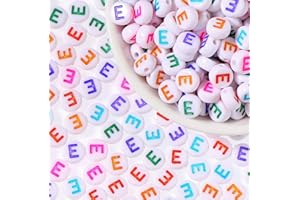 DHARIS 100 STÜCKE Buchstabenperlen 4 x 7 mm Acryl-Alphabet-Perlen Bunte runde Vokal-Buchstaben-E-Perlen für die Schmuckherstellung, Armbänder, Halsketten, DIY-Schlüsselanhänger (100 STÜCKE-E)