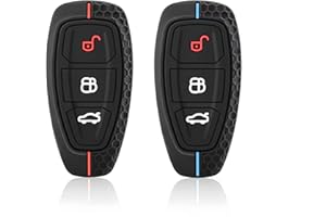 LbsAMP 2 Pieces Silicone Car Key Cover 3 Button Key Protection soft cover Compatible with Ford Fiesta Focus Galaxy Fusion Mondeo B-Max C-Max S-Max Kuga Ecosport (Blue and Red Line) Keyless