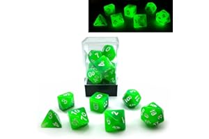 BESCON DICE Bescon Gradient Glowing Polyhedral Dice zestaw 7 szt. Forest Light, Gradual Luminous RPG Dice Set Glow in Dark, Novelty DND Game Dice d4 d6 d8 d10 d12 d20 d% w pudełku z cegły