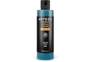 Arteza Acrylic Pouring Paint, 8 oz (236 ml), A602 Phthalo Green, High-Flow Acrylic Paint, No Mixing Needed, Paint for Pouring on Canvas, Glass, Paper, Wood, Tile, and Stones