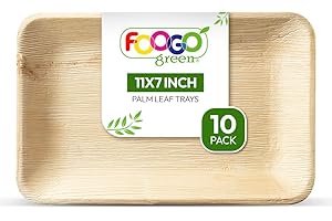 FOOGO Green 10 Bandejas Desechables de Hoja de Palma, Medianas y Profundas 11x7 pulgadas (28x17 cm), Bandejas para Entrantes de Bodas y Fiestas, Como Platos de Madera, Bandejas para Comida Caliente