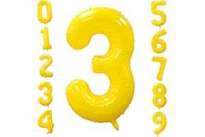 OUSUGA Ballon Numéro 3 Jaune, 40 Pouces Grand Numéro 3 Ballons d'anniversaire Ballons en Feuille d'hélium Ballons à Chiffres Jaune Citron Décorations de Fête Pour les Décorations de Fête d'anniversaire