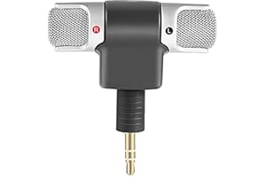 CAMKPELL Portable Size Digital Mini Stereo Microphone Mic 3.5mm Mini Jack For PC Laptop Notebook Left and Right Channel Stereo Recording - Black