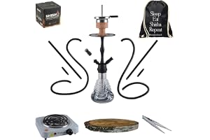 Amy Deluxe Shisha-set komplett med 2 anslutningar, 2 slangar, vattenpipa, svart (Black Powder), 50 cm, koltändare, kamin, tob