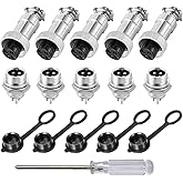 Aiqeer Pack of 5 4-Pin GX12 Aviation Plug, 12mm Thread Metal Aviation Cable Connector, 5A Male Female Aviation Plug Socket Ki