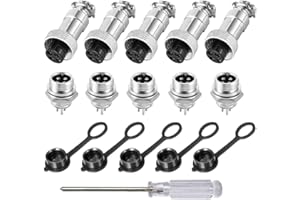 Aiqeer 5 sztuk 4-biegunowych GX12 wtyczka Aviation, gwint 12 mm, metalowe złącze kablowe do lotnictwa, 5 A, męskie, damskie, z gumową nasadką