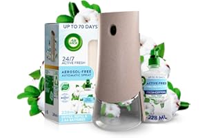 AIRWICK Air Wick Aerosol-Free Automatic Air Freshener Spray Kit, Fresh Cotton, 1 Gadget & 1 Refill (228ml), 24x7 Active Fresh Odour Neutraliser, Lasts Up to 70 Days, Air freshener for Home