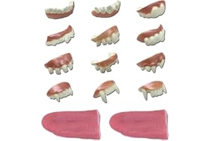 FFDHWU 12 Pieces Of Vampire Dentures With 2 Pieces Of Artificial Tongues, Vampire Costume Accessories, Magic Props, Suitable For Halloween, Theme Parties And Magic Shows