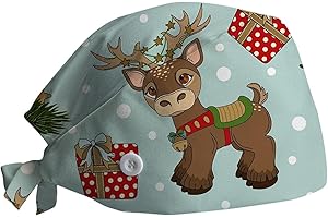 PAIDAXING Unisex Scrub Cap Surgical Cap Chef Hat Adjustable Cotton Printed Surgical Cap Work Cap Kitchen Hat for Women Men Doctors for Christmas