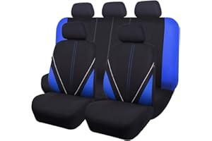 Flying Banner Universal Breathable Mesh Cloth Car Seat Covers Full Set Airbag Compatible Cushions Protector (Black and Blue)
