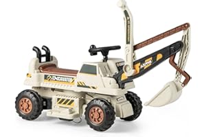 Maxmass Kids Ride On Digger, 6V Battery Powered Electric Excavator with Adjustable Arm & Shovel, LED Lights, Music, Children Construction Toy Car for 3+ Years Old (Grey)