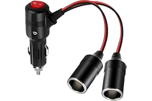 BLKING Car Cigarette Lighter Socket, 2-Way Car Socket Splitter adapter, 1 to 2 cigarette lighter extension with Waterproof Cap (1 to 2 cigarette lighter)