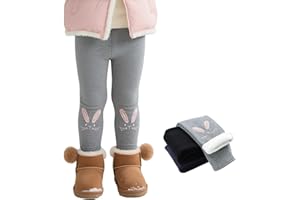 Domueay Leggings Invierno Térmico para Niñas, Algodón Calentitos Mallas con Forro Polar, Cálido Cintura Alta Motivo Conejo Largos Pantalon Niños Invierno Pantalones Ropa para 3-9 Anos