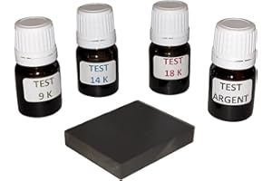 GÉNÉRIQUE 38 € porto offerto Kit 4 flaconi per spatola test tester per oro 9 K, 14 K, 18 K e argento pronto all'uso con pietra di tocco + istruzioni incluse