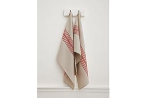 Solino Home Linen Kitchen Towels Set of 2 – 100% Pure Linen Farmhouse Kitchen/Tea Towels 17 x 26 Inch – Machine Washable and Handcrafted from European Flax – Red and Natural