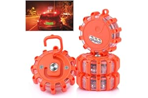 Sidaqi LED Road Flare, Emergency Disc Beacon with 9 Flash Modes, Roadside Flashing Warning Lights for Car Truck Boats-4Pack