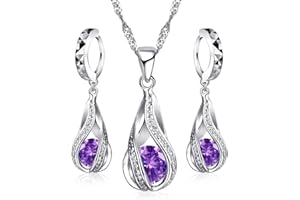 Crystalina Regalos para Mujer, Conjunto Collar Plata Mujer y Pendientes Mujer Plata con Colgante, Joyas de Mujer de Plata S925 y Circonitas de Colores, Regalos Originales para Mujer