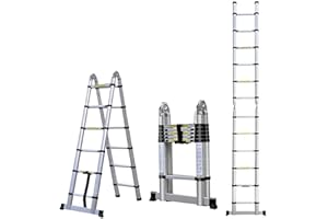 AUTOBABA Multi-Purpose Aluminium Telescopic Ladder Portable Foldable Ladder Extension Extend Ladder, 3.8Metre A-Frame