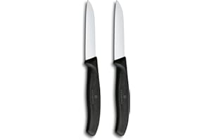 Victorinox Swiss Classic Set de couteaux à éplucher pour fruits et légumes, 2 pièces, Coupe droite, Extra tranchant, Noir