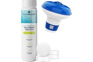 PURE SPLASH Chlorine Tablets for Hot Tub 10 x 20g tablets with Floating Dispenser, Small Pool Chlorine Tablets for Inflatable