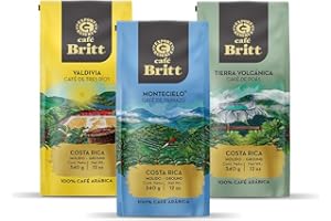 CAFE BRITT Café Britt® - Zestaw Kaw z Kostaryki (12 oz.) (3-Pack) (Pochodzenie: Tarrazú, Tres Ríos & Poás) - Mielona, Arabica, Koszerna, Bezglutenowa, Gourmet, Średnio Jasno i Ciemno Palona