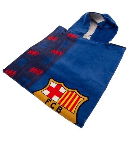 FC Barcelona Kinder Bade-Poncho – 60x120 Cm, 100% Baumwolle, Kapuze, FCB Fan-Artikel