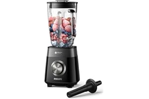 Philips 5000 Series Blender – 1200W ProBlend Plus Motor, Smooth Frozen-Fruit Blending, 2L Ribbed Glass Jar, Tamper Tool, Easy Clean, Dishwasher-Safe, Black (HR3030/00)