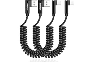 aceyoon kabel spiralny USB C krótki, 2-częściowy kabel spiralny 3A USB A do USB C do szybkiego ładowania i transmisji danych kompatybilny z Samsung Galaxy, możliwość przedłużenia z 0,3 m do 0,8 m