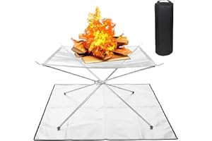 Portable Fire Pit for Camping,Outdoor Folding Fire Pit Large Size 56cm Fireplace with Heat Resistant Firepit Mat & Carrying B
