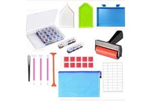 SIMUER 22 strumenti per pittura con diamanti 5D fai da te, kit di attrezzi per il punto croce con 28 griglie, scatola per il ricamo con diamantini, fai da te, gioielli, strass