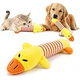 SOGUD Peluş &Ouml;rdek Kedi K&ouml;pek Oyuncağı - Isırınca Ses &Ccedil;ıkaran İnteraktif Oyun Arkadaşı - Yumuşak Dokulu &Ccedil;izgili Tasarım - Yavr
