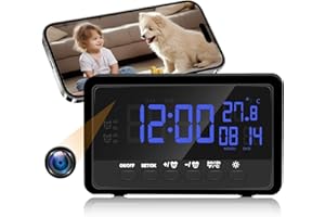 LXMIMI WiFi Cámara Reloj, 120° Mini WiFi Cámara Oculta HD 1080P Espía Cámara Oculta con Pantalla Multifunción, Ajustable 2 Despertador, Visión Nocturna, Detección de Movimiento y Grabación en Bucle