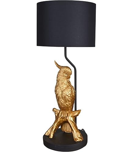 Affen Tischlampe „The Jungle Book“ – Gold-schwarze Skulpturlampe, 62 Cm Hoch, Mit Stoffschirm, E14 Fassung