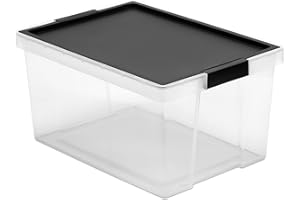 Tatay Caja Almacenaje Multiusos con Tapa, 35L de Capacidad, con Asas, Tapa PP Reciclada, Transparente, Libre de BPA, Negro. Medidas 37 x 51 x 26 cm