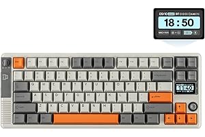 ‎EPOMAKER EPOMAKER RT85 bezprzewodowa klawiatura mechaniczna z joystickiem i ekranem DIY, 8000 mAh, BT/USB/2,4 GHz, Gasket, Hot-Swap, nasadka na klawisze PBT, klawiatura gamingowa 75% (retro, biała, Wisteria