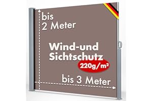 KARAT ALU Seitenmarkise - ausziehbare Markise in Braun - 180 x 300 cm - blickdichter Sichtschutz & Windschutz für Garten Balkon & Terrasse, Seitenrollo mit Wandhalterung