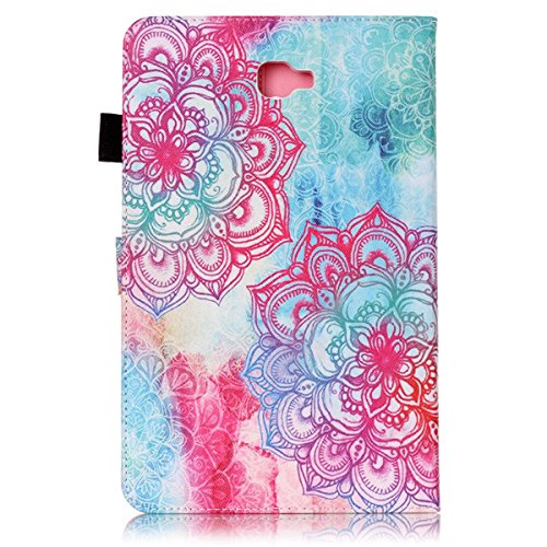 Galaxy Tab A 10.1 Hülle,Galaxy Tab A 10.1 Zoll 2016 T580N Lederhülle Flip Wallet Case,Galaxy Tab A 10.1 PU Leder Standplatz Fall Hülle Case,Ekakashop Bunt Rote Blume Muster Bookstyle Folio Schale Weichen Silikon Schutzhülle Klapptasche Etui Magnetverschluß mit Standfunktion Kartenfächer für Samsung Galaxy Tab A 10.1 Zoll 2016 T580N + 1x Kostenlos Ständer (Farbe zufällig) - 3
