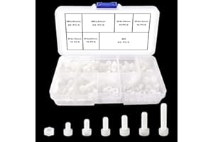 Lyeteung 90 Sets 6 Größen M4 Nylon Hexagon Sockel Schrauben Muttern Kit, Nylon-Innensechskantschrauben, Kunststoff Sechskant Mutter, für Befestigungselemente, Weiß