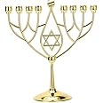 BRTAGG Hanukkah Menorah Upgrade Cups with Built-in Pins, Star of David Candle Holders 9 Branches, Fits All Candles up to 15mm in Diameter, Jewish Gifts (Gold)