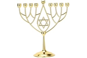 BRTAGG Menora con stella di David (Hanukkia BZW. la lampada Hanukka) 9 rami, tazze di aggiornamento con perni integrati, altezza 24,5 cm, regali ebraici (oro)