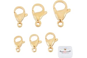 Beebeecraft 1 scatola da 60 chiusure a moschettone placcate in oro 24 K, 6 dimensioni, per la creazione di gioielli fai da te, bracciali, collane, connettori
