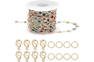Beebeecraft Cadena de Cristal de Colores de 5 m Rollo de Eslabones Redondos de Latón Chapado En Oro 10 cierre de Pinza de Langosta 30 cierre Anillo de Salto Abierto para Hacer Collares Pulseras
