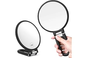 CLSEVXY Magnifying Handheld Mirror Double Sided, 1X 15X Magnification Hand Mirrors, Travel Folding Hand Held Mirror, 360°Rotation Pedestal Makeup Vanity Mirror