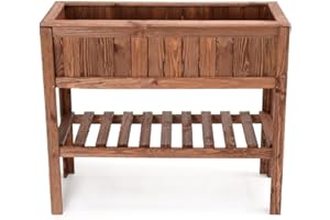 Zestri Hochbeet mit Füßen imprägniert Braun | 92x45x80 cm aus Holz | Garten Terrasse Balkon | Kräuterhochbeet Kräuterbeet Gemüsebeet mit Zwischenboden