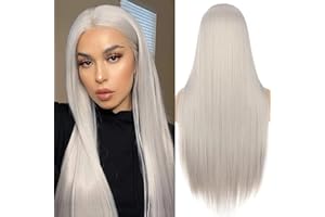 PORSMEER Perücke Blond Lange Haare Glatt für Frauen/Mädchen Natürlich Synthetische Haarperücke Party/Kostüm Wig platinblond