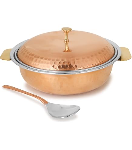 Set Di 2 Ciotole Indiane In Rame Con Coperchio, 700 Ml, Fatte A Mano, Rivestite Inox, Per Servire Biryani E Zuppe - 2