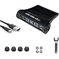 Glaceon Smart Voice Alarm TPMS Tire Pressure Monitoring System Solar Power Universal Wireless,Clock System,Car Alarm System LCD Display with 4 External Sensors (Voice Alarm_External)