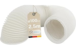 DL-pro 2,5 m Tuyau d’évacuation Ø100 mm – Gaine PVC blanche flexible pour climatiseur, hotte, sèche-linge – NON compatible Ø102 mm