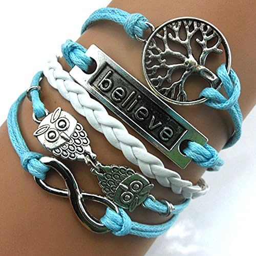 ACUNION™ Handmade Infinity Best Friend Tree Owls Charm for Friendship Gift - Fashion Personalized Leather Bracelet