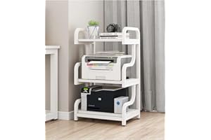 PUNCIA Supporto per Stampante a 3 Livelli Mobile Stampante con Magazzino Porta Stampante Scaffale per Stampante in Legno Armadio di Stoccaggio per Scanner Fax 55x40x84 CM per Ufficio e Casa (Bianco)